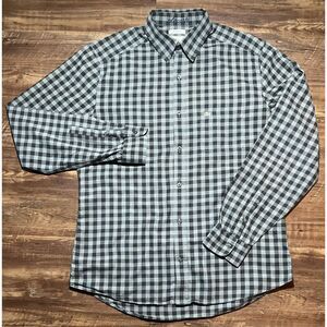 Lacoste Shirt Mens Sz 40 Black & Gray Checked Modern Fit Long Sleeve Button Up